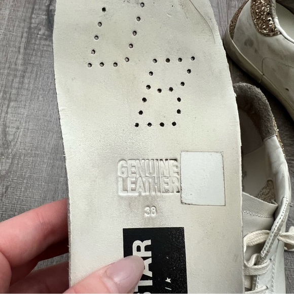 Golden Goose Superstar Sneakers Leather Snake Print Gold Glitter Heel Sz 38 (8) - Picture 12 of 16